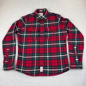 Abercrombie & Fitch Flannel Shirt Men XL Red Plaid Muscle Fit Long Sleeve Cotton